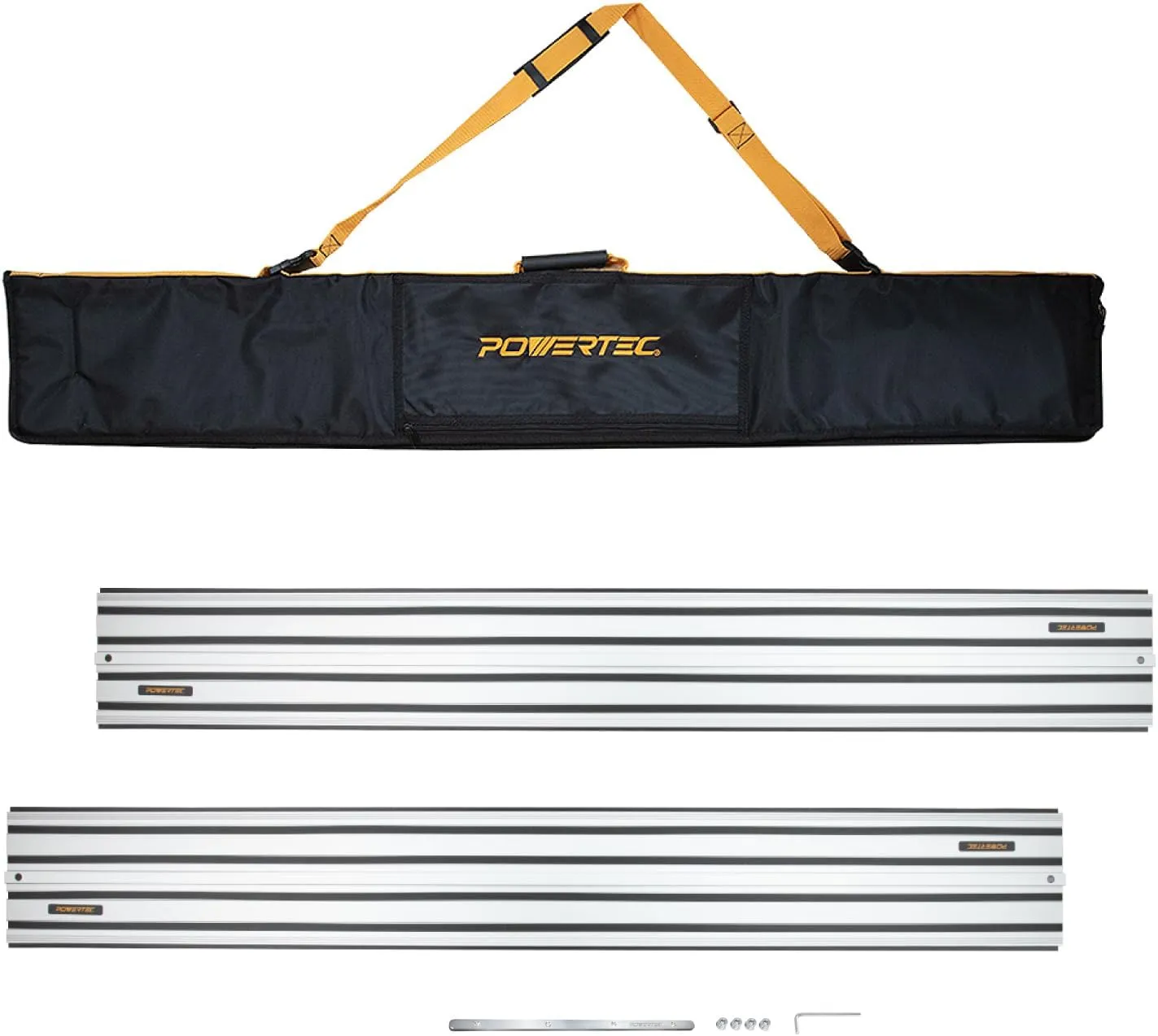 POWERTEC 110" Track Saw Guide Rail Connector Set with Protective Bag for DeWalt Track Saws | Includes 2x55" Aluminum Extruded Guide Rails and (1) Guide Rail Connector for Woodworking Projects (71961)