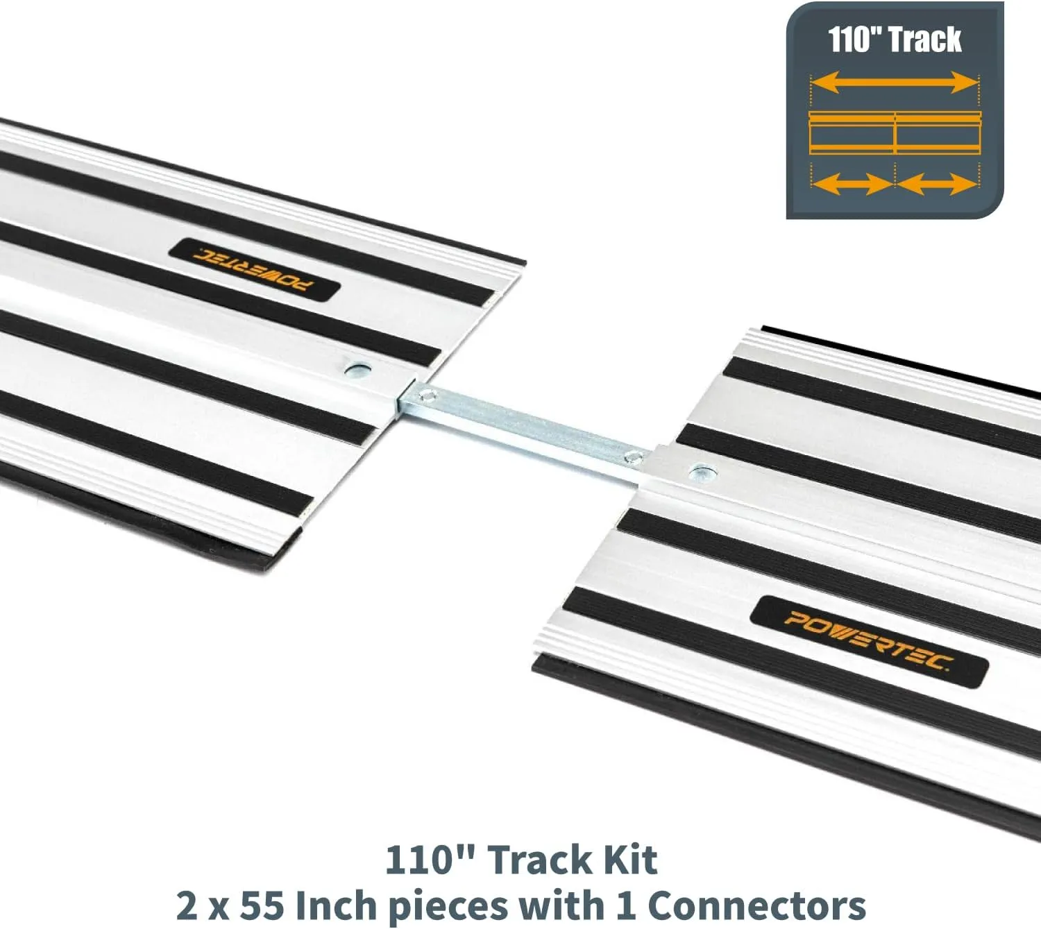 POWERTEC 110" Track Saw Guide Rail Connector Set with Protective Bag for DeWalt Track Saws | Includes 2x55" Aluminum Extruded Guide Rails and (1) Guide Rail Connector for Woodworking Projects (71961)
