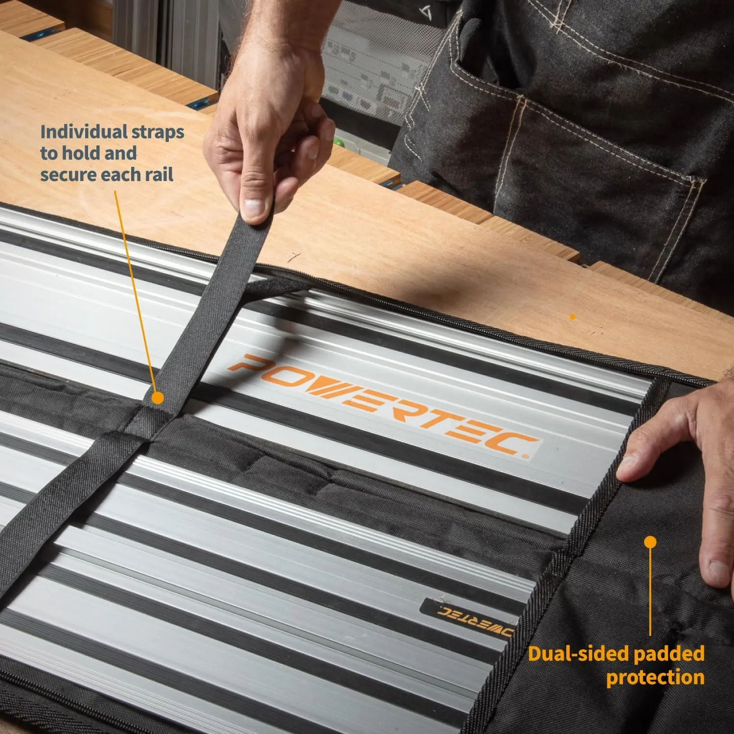 POWERTEC 110" Track Saw Guide Rail Connector Set with Protective Bag for DeWalt Track Saws | Includes 2x55" Aluminum Extruded Guide Rails and (1) Guide Rail Connector for Woodworking Projects (71961)
