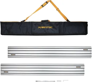 POWERTEC 110" Track Saw Guide Rail Connector Set with Protective Bag for DeWalt Track Saws | Includes 2x55" Aluminum Extruded Guide Rails and (1) Guide Rail Connector for Woodworking Projects (71961)