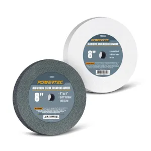 POWERTEC Bench Grinder Wheel 8 Inch 60 & 150 Grit, White Aluminum Oxide Grinding Wheel for Bench and Pedestal Grinder, 1" Thick 5/8" Arbor, Sharpening & Shaping Drill Bits, Blade, Chisel, 2PK (15528)
