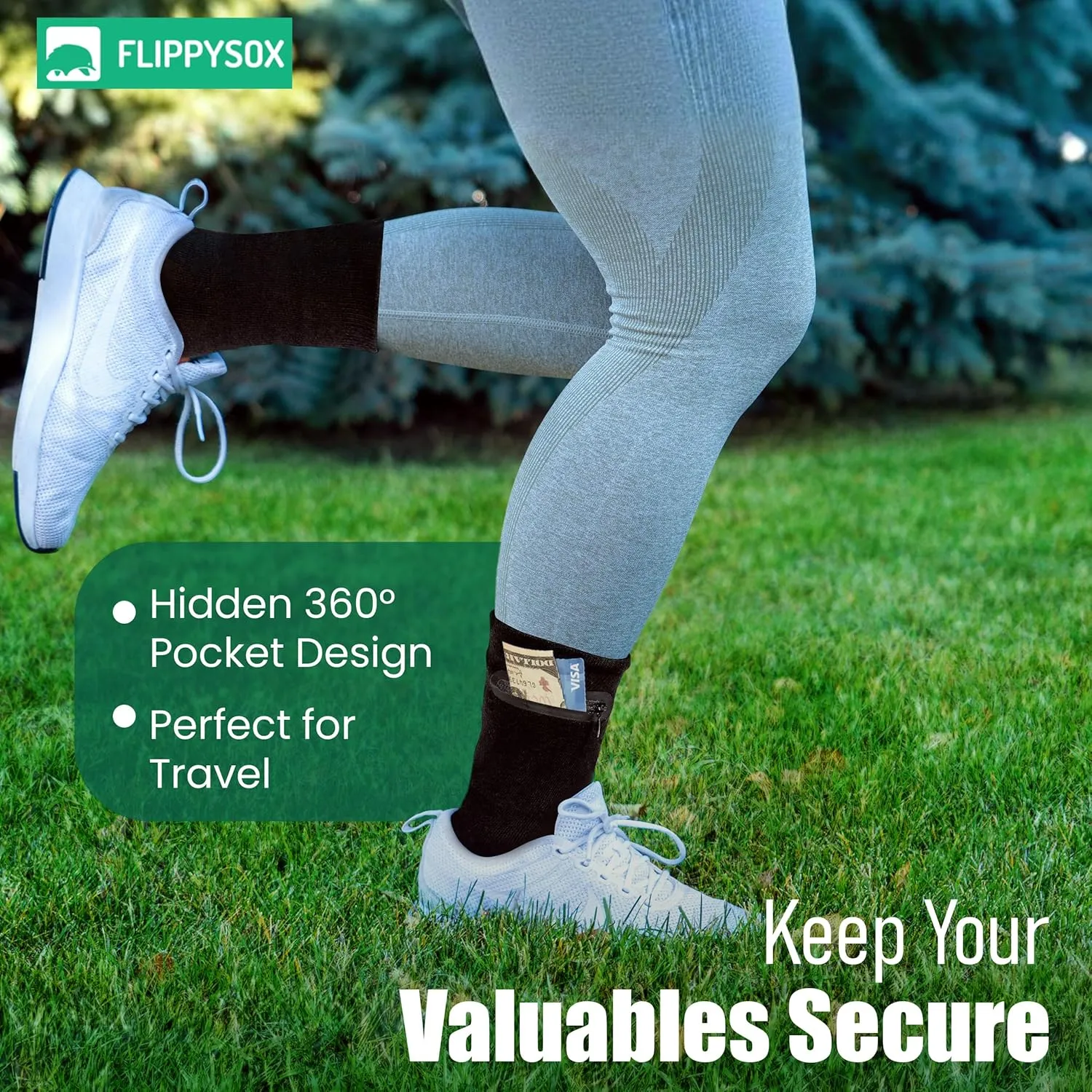 Premium Pick Pocket Proof Anti Theft Sock Wallets with Rugged Zipper and Hidden Pocket - Travelers, Bikers, Runners