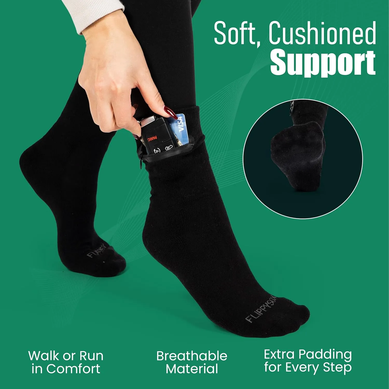 Premium Pick Pocket Proof Anti Theft Sock Wallets with Rugged Zipper and Hidden Pocket - Travelers, Bikers, Runners