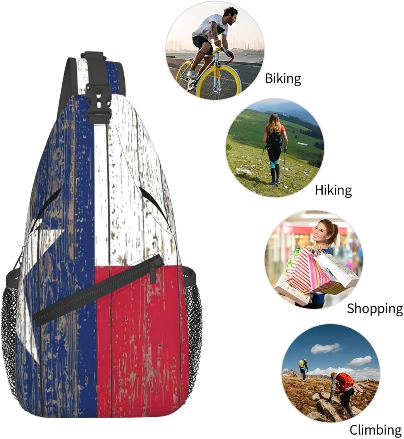Primitive Wood Western Country Lone Texas Starcrossbody Bag, Adjustable Shoulder Strap Chest Bag, Sports Travel, Running, Leisure Waist Bag