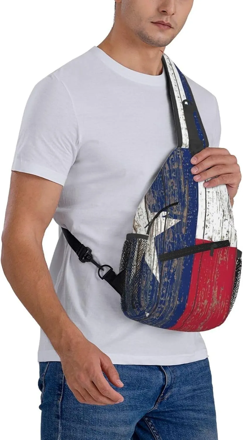 Primitive Wood Western Country Lone Texas Starcrossbody Bag, Adjustable Shoulder Strap Chest Bag, Sports Travel, Running, Leisure Waist Bag