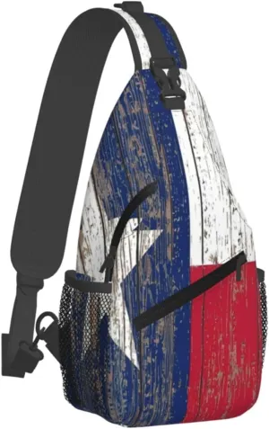 Primitive Wood Western Country Lone Texas Starcrossbody Bag, Adjustable Shoulder Strap Chest Bag, Sports Travel, Running, Leisure Waist Bag