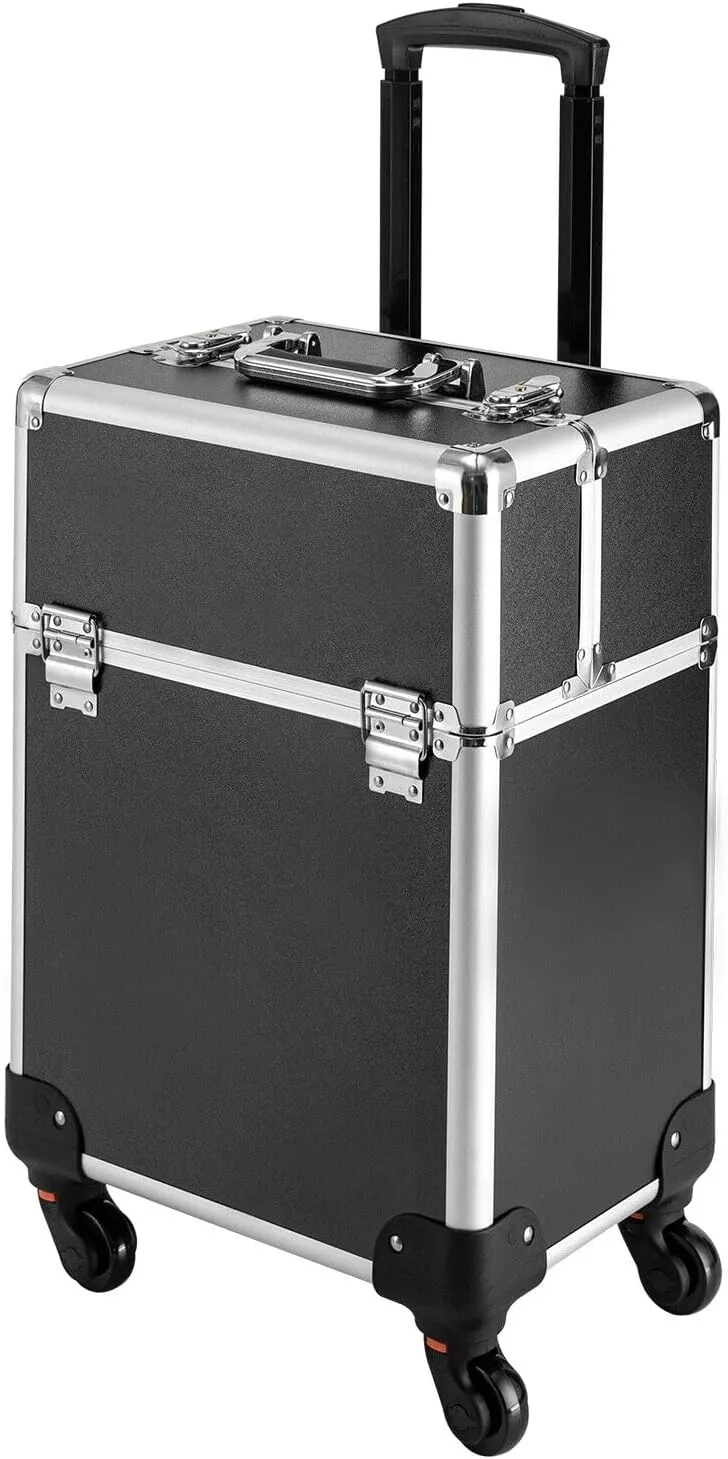 Professional Makeup Train Case,Aluminum Cosmetic Case Rolling Makeup Trolley Case for Travel Makeup/Nail Art/Hair Styling