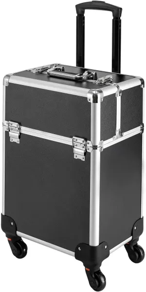 Professional Makeup Train Case,Aluminum Cosmetic Case Rolling Makeup Trolley Case for Travel Makeup/Nail Art/Hair Styling