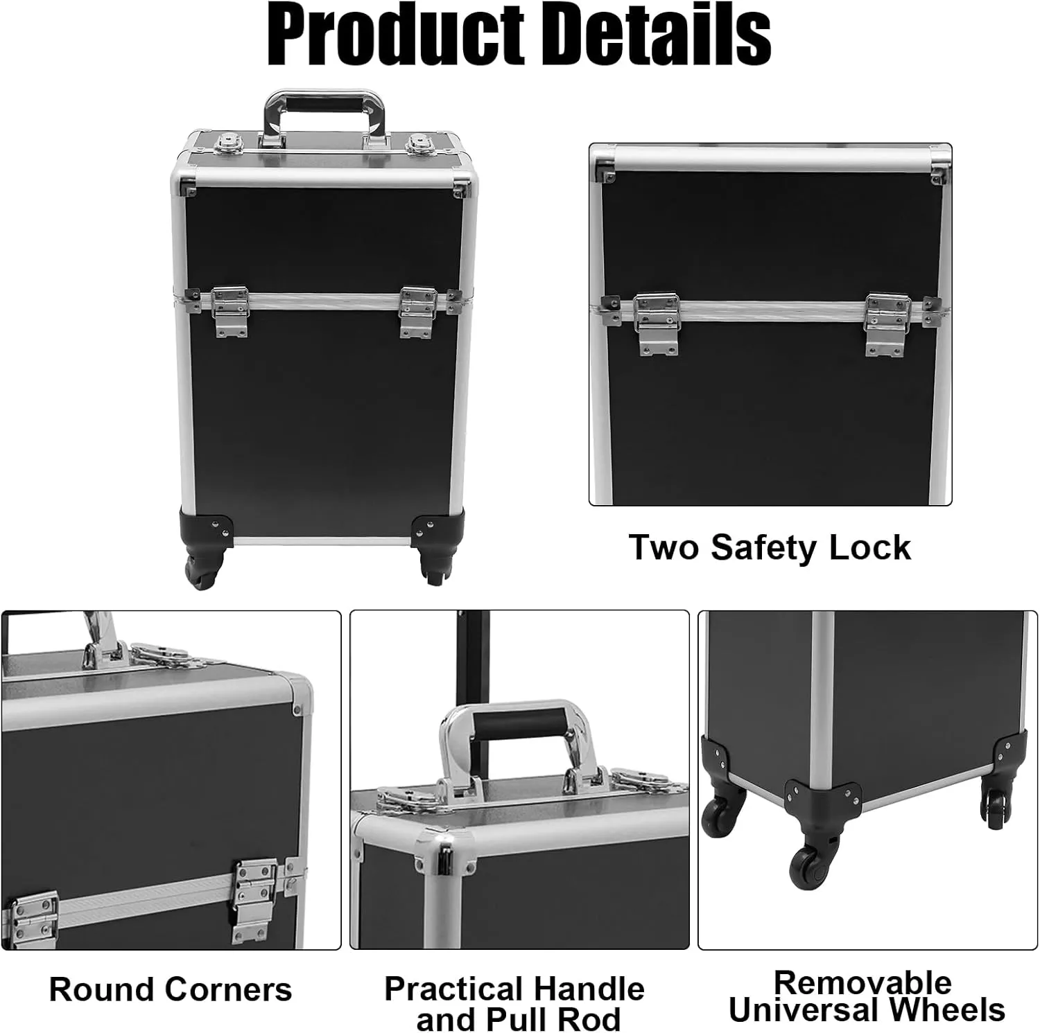 Professional Makeup Train Case,Aluminum Cosmetic Case Rolling Makeup Trolley Case for Travel Makeup/Nail Art/Hair Styling