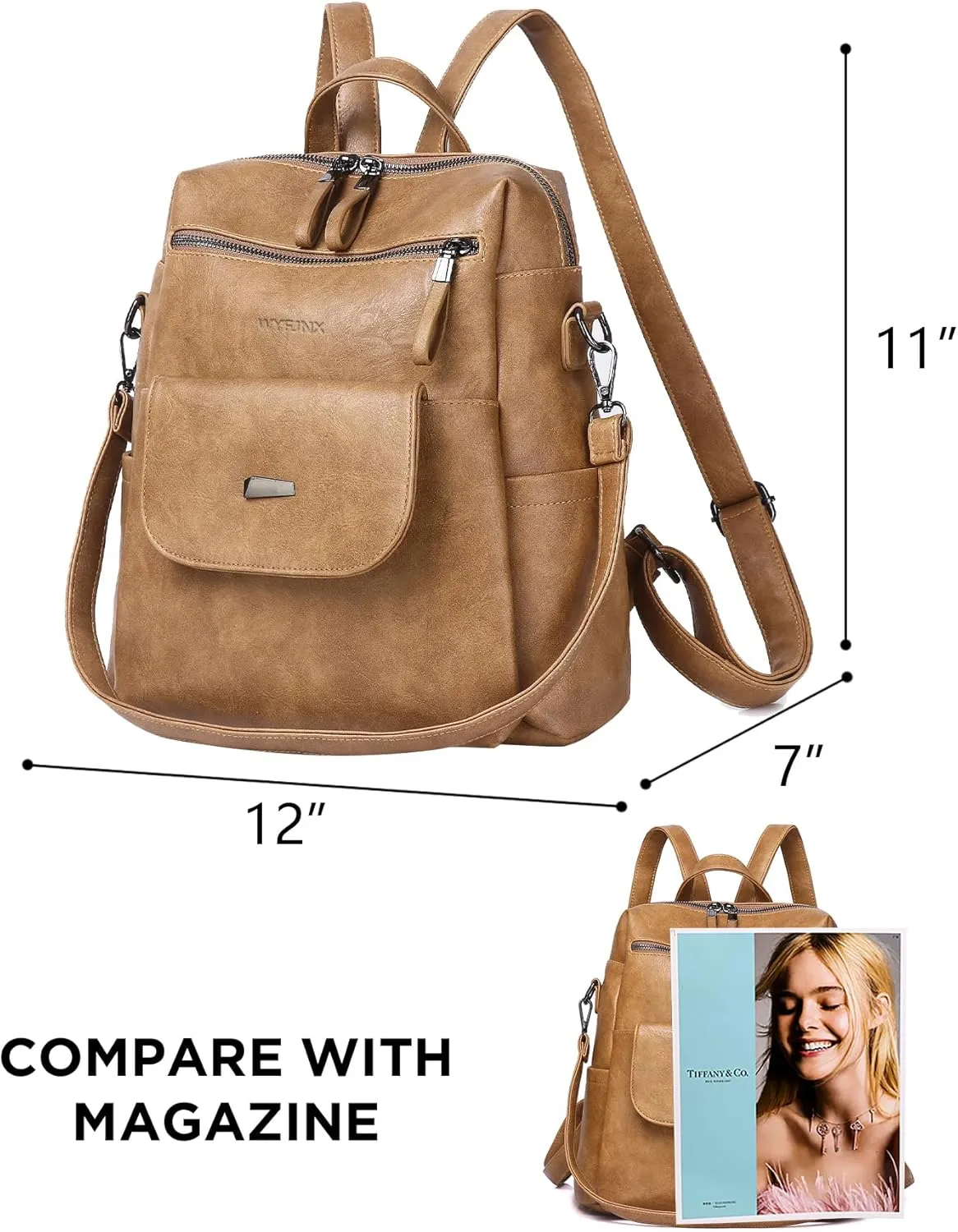 PU Leather Backpack Purse for Women Fashion Multipurpose Design Handbag Ladies Shoulder Bags Travel Backpack Camel