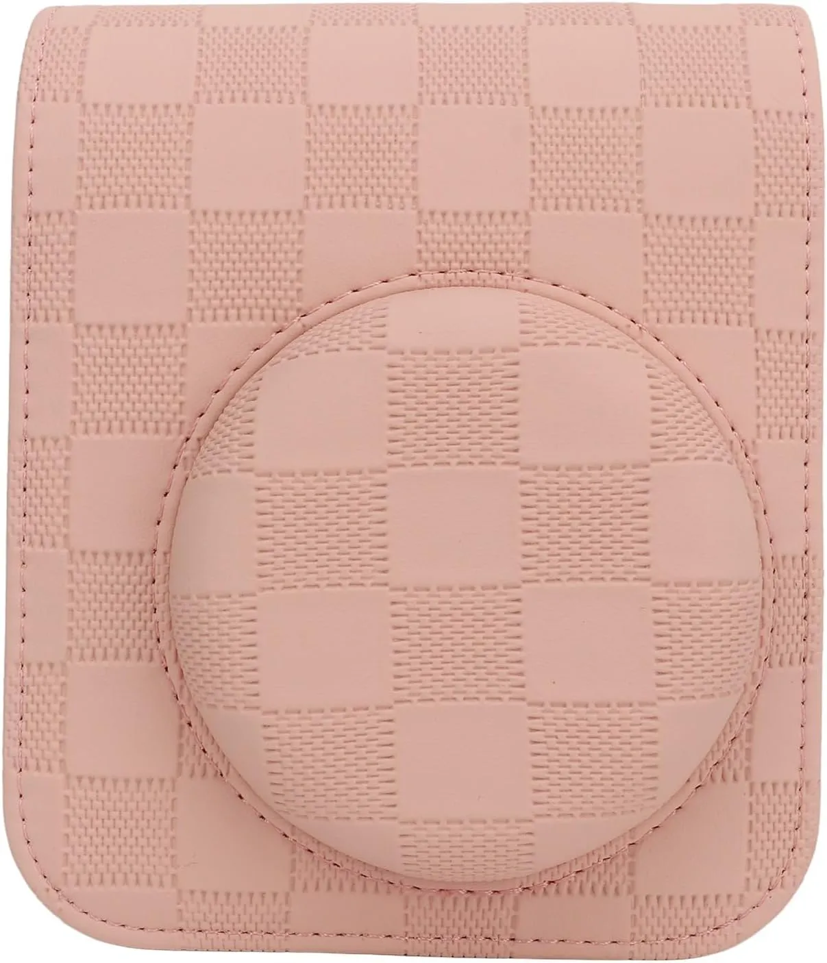 PU Leather Camera Bag Protective Case for Mini 12 with Removable Top Cover Adjustable Shoulder Strap Vintage Checkerboard Print Design (Pink)