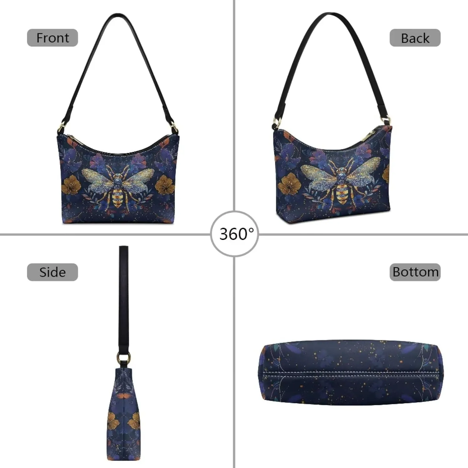 PU Leather Underarm Shoulder Bag Small Zipper Hobo Bags for Women Crescent Tote Bag for Date Travel Shopping