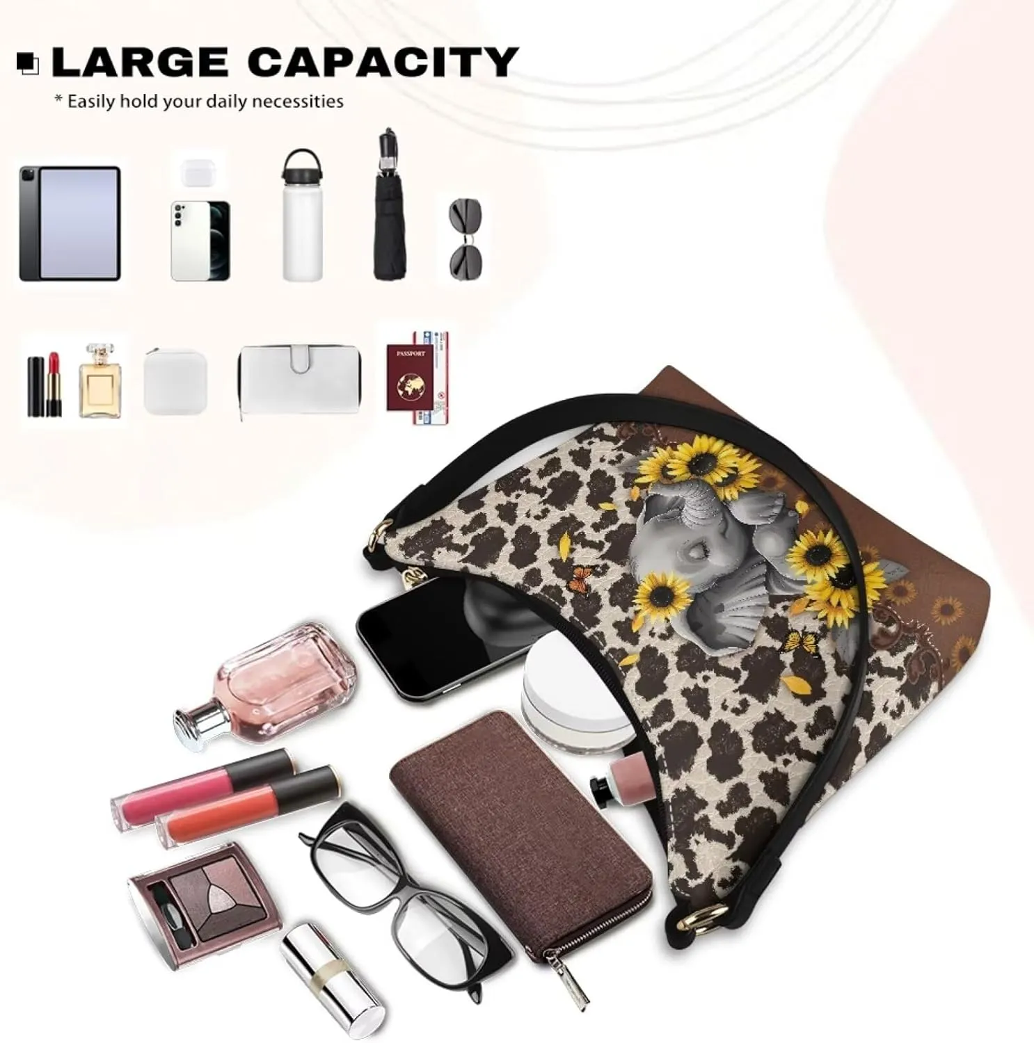 PU Leather Underarm Shoulder Bag Small Zipper Hobo Bags for Women Crescent Tote Bag for Date Travel Shopping