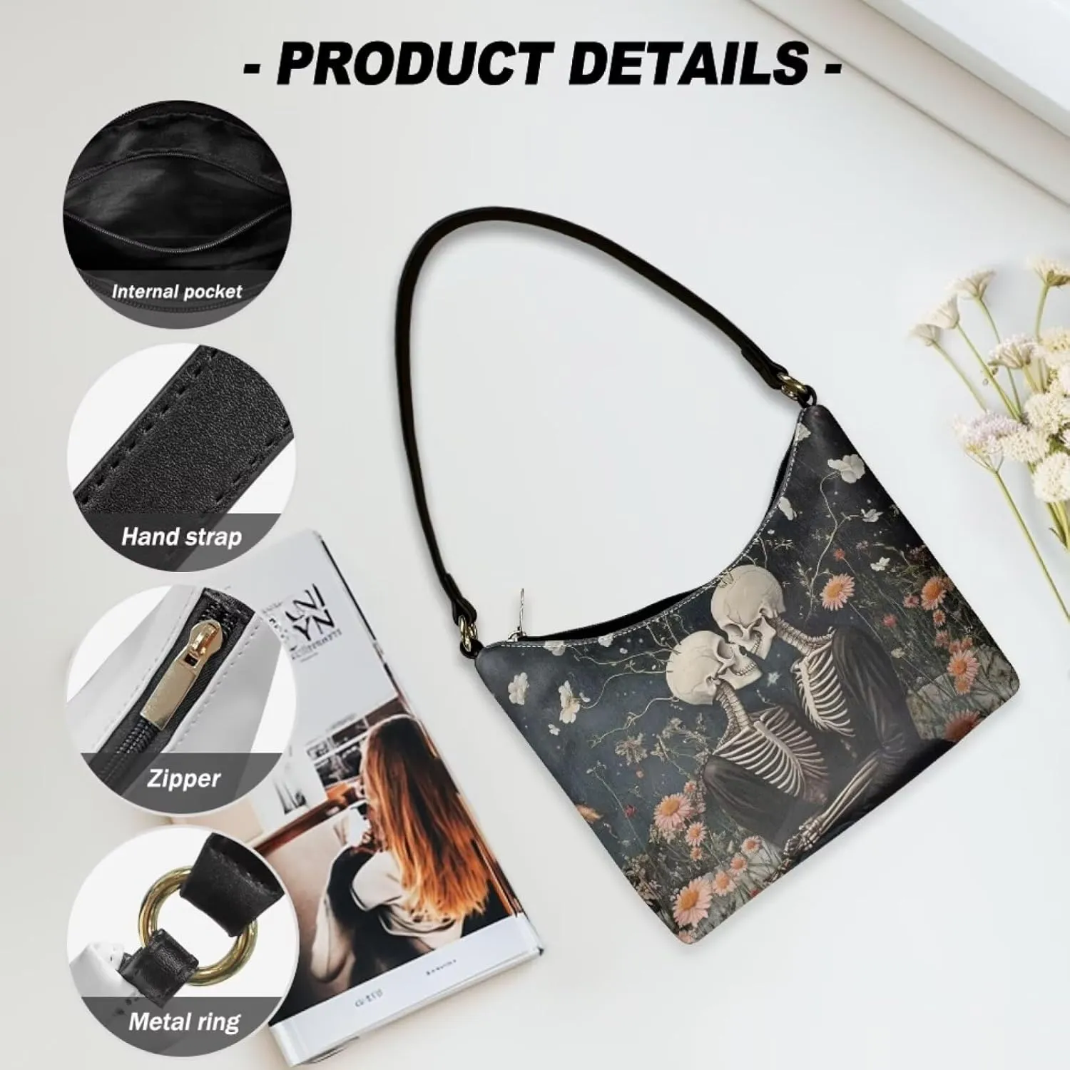 PU Leather Underarm Shoulder Bag Small Zipper Hobo Bags for Women Crescent Tote Bag for Date Travel Shopping