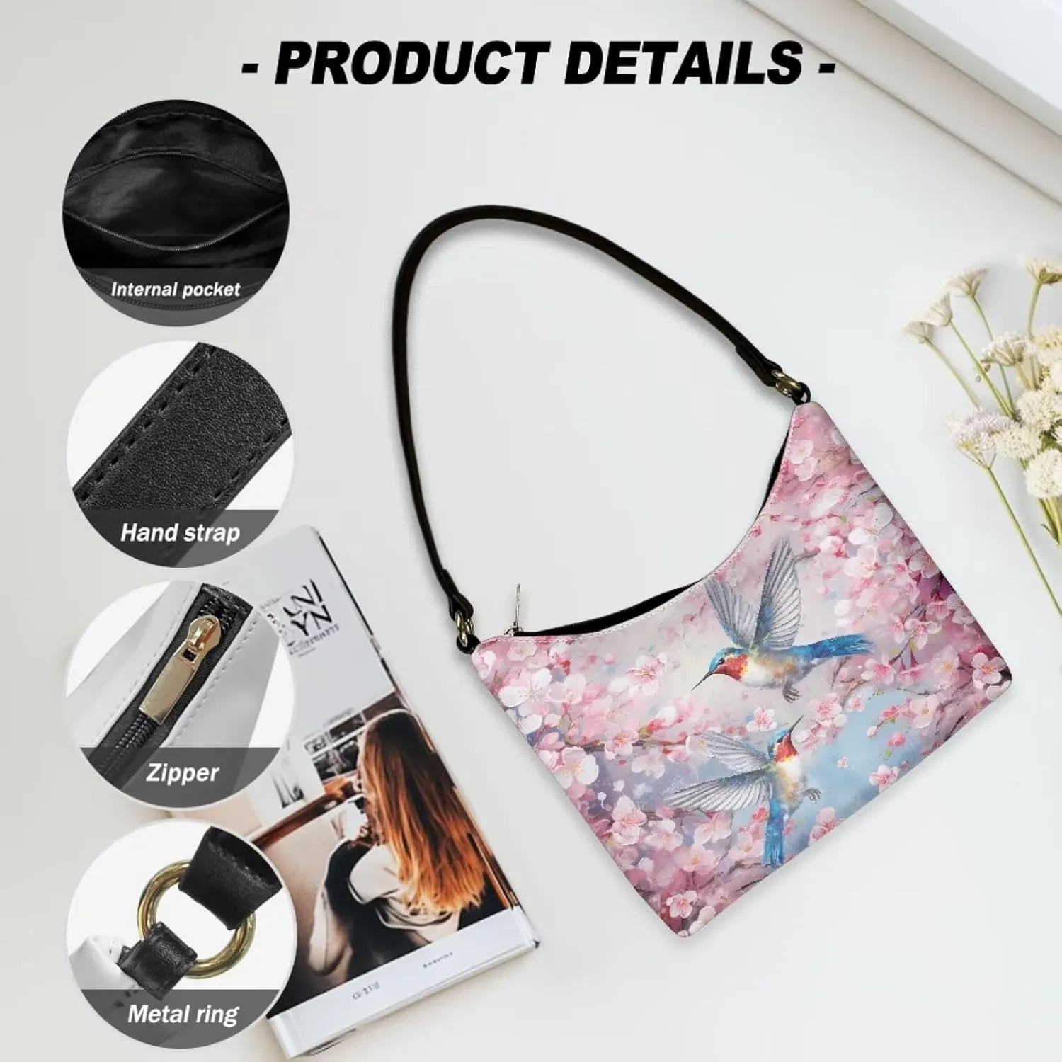 PU Leather Underarm Shoulder Bag Small Zipper Hobo Bags for Women Crescent Tote Bag for Date Travel Shopping