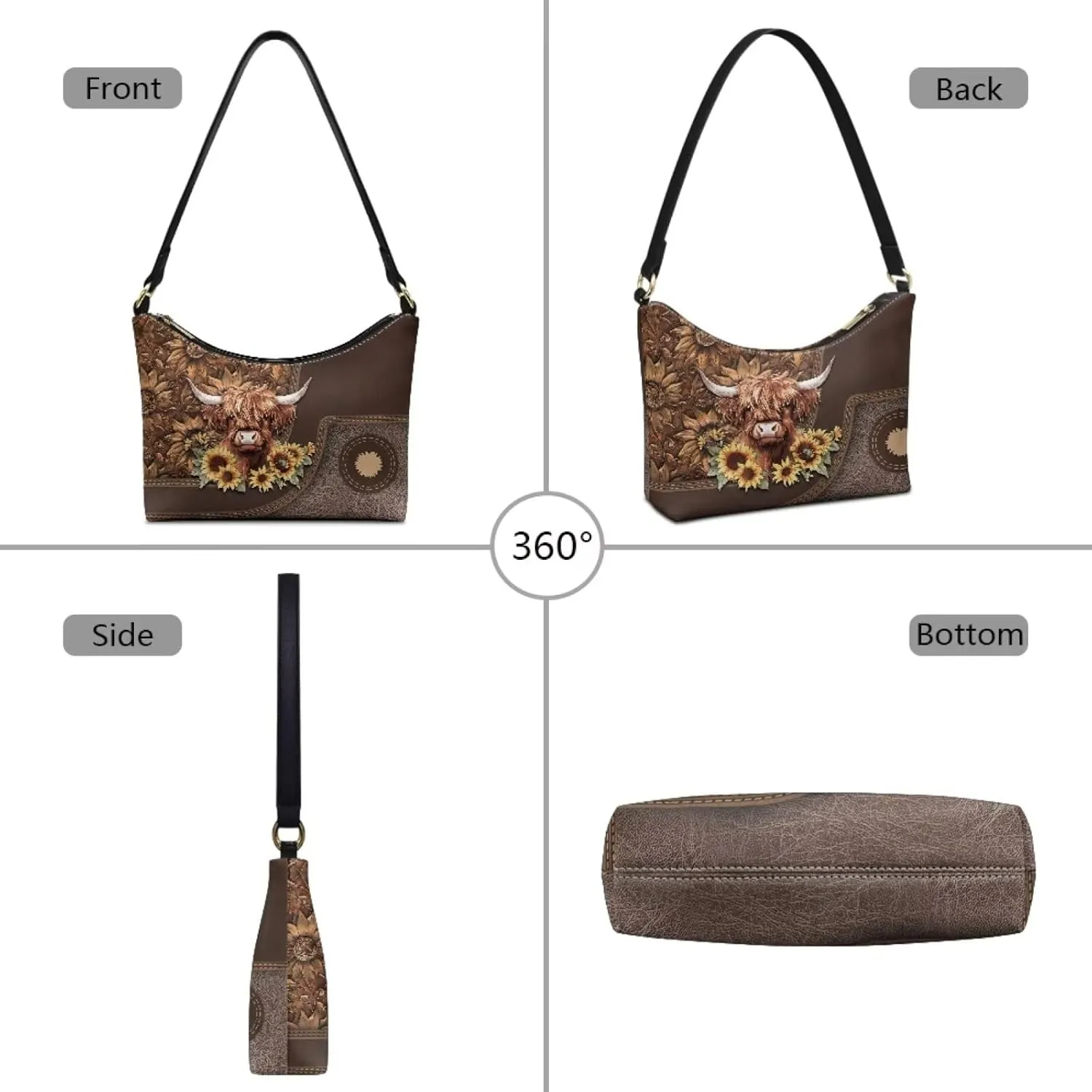 PU Leather Underarm Shoulder Bag Small Zipper Hobo Bags for Women Crescent Tote Bag for Date Travel Shopping