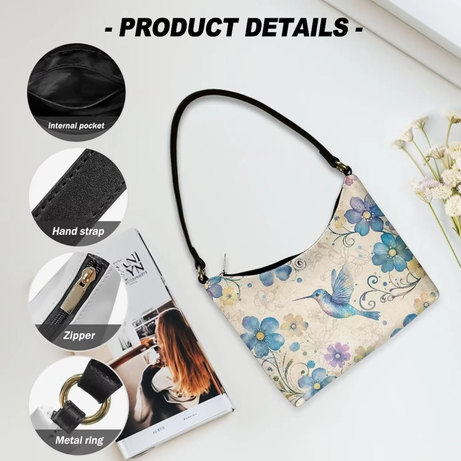 PU Leather Underarm Shoulder Bag Small Zipper Hobo Bags for Women Crescent Tote Bag for Date Travel Shopping