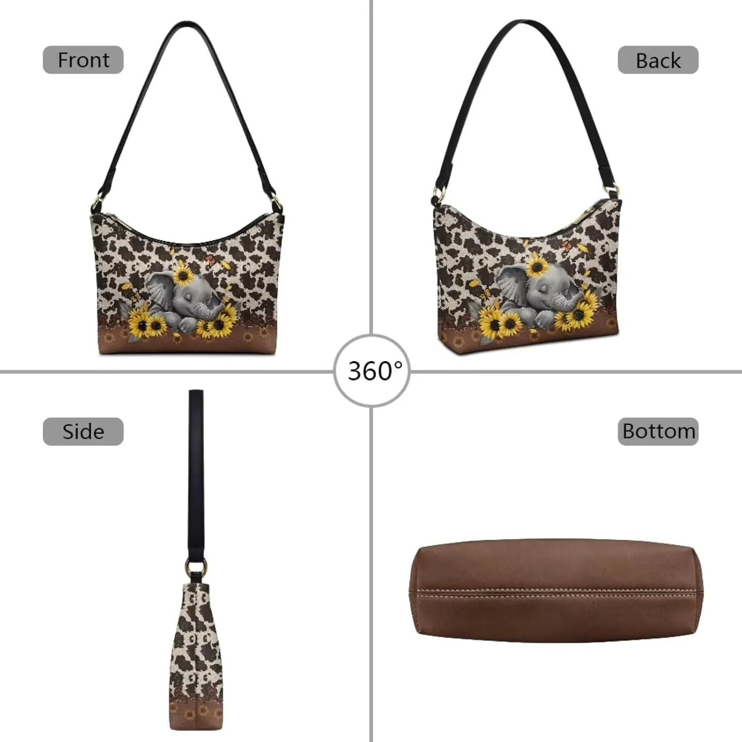 PU Leather Underarm Shoulder Bag Small Zipper Hobo Bags for Women Crescent Tote Bag for Date Travel Shopping