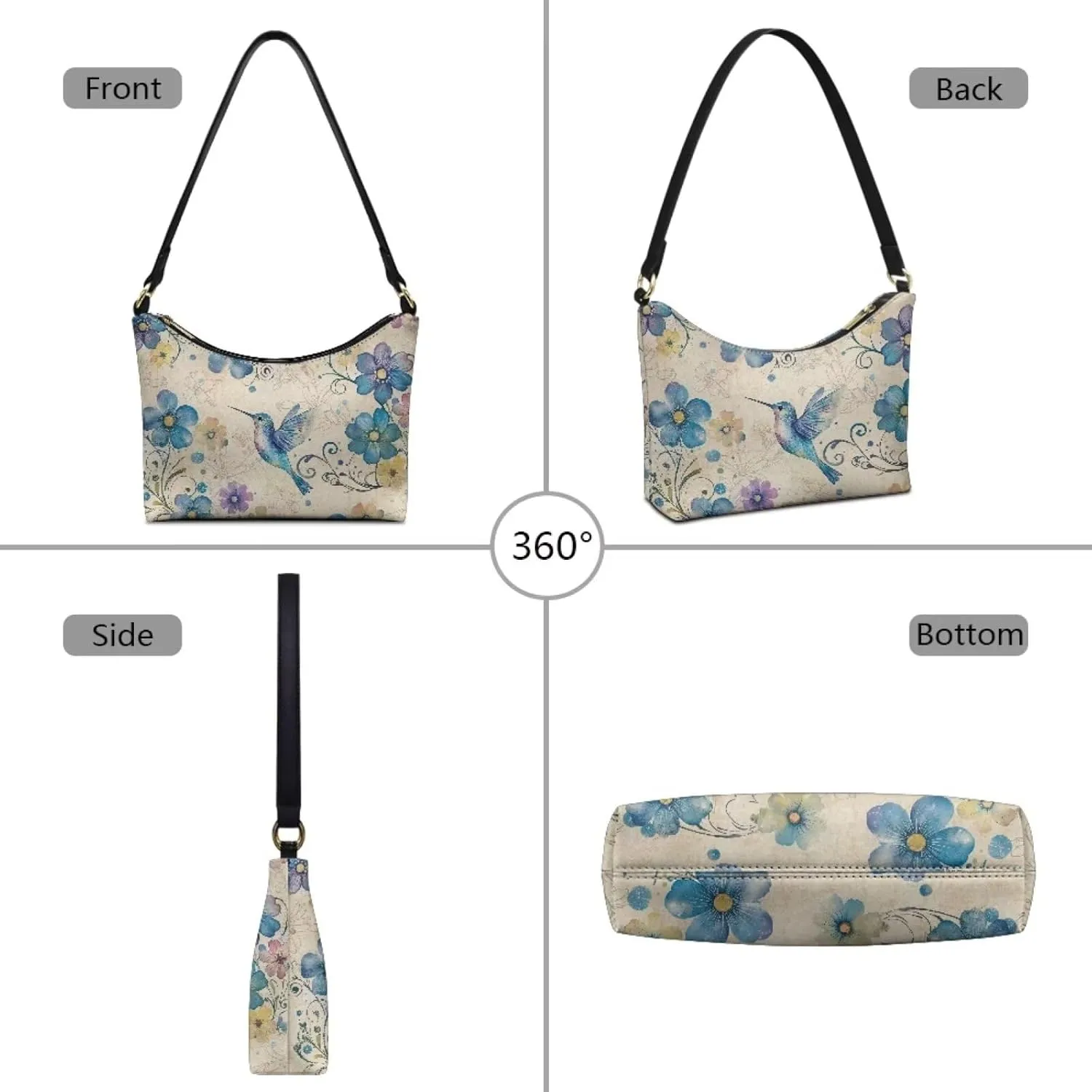 PU Leather Underarm Shoulder Bag Small Zipper Hobo Bags for Women Crescent Tote Bag for Date Travel Shopping