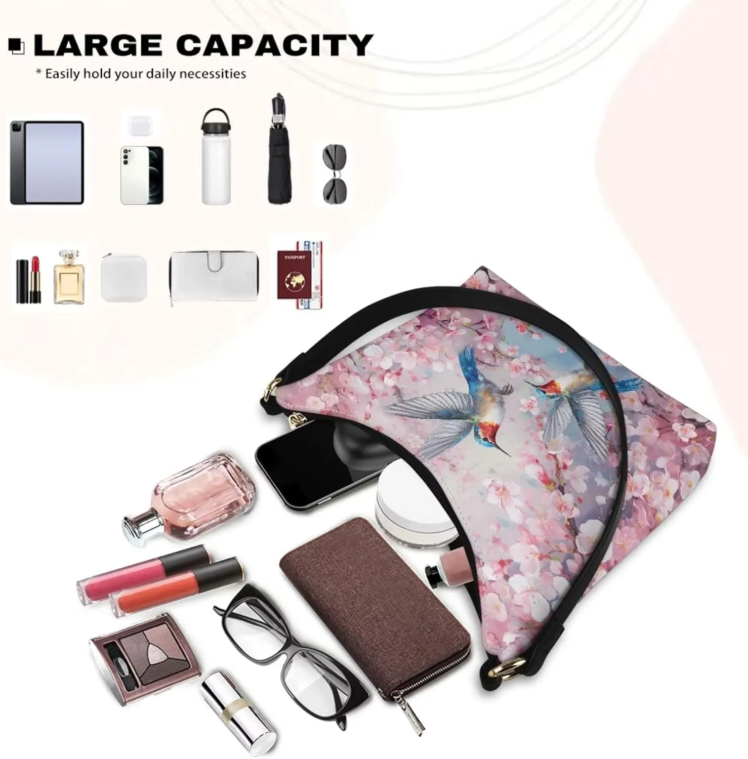PU Leather Underarm Shoulder Bag Small Zipper Hobo Bags for Women Crescent Tote Bag for Date Travel Shopping