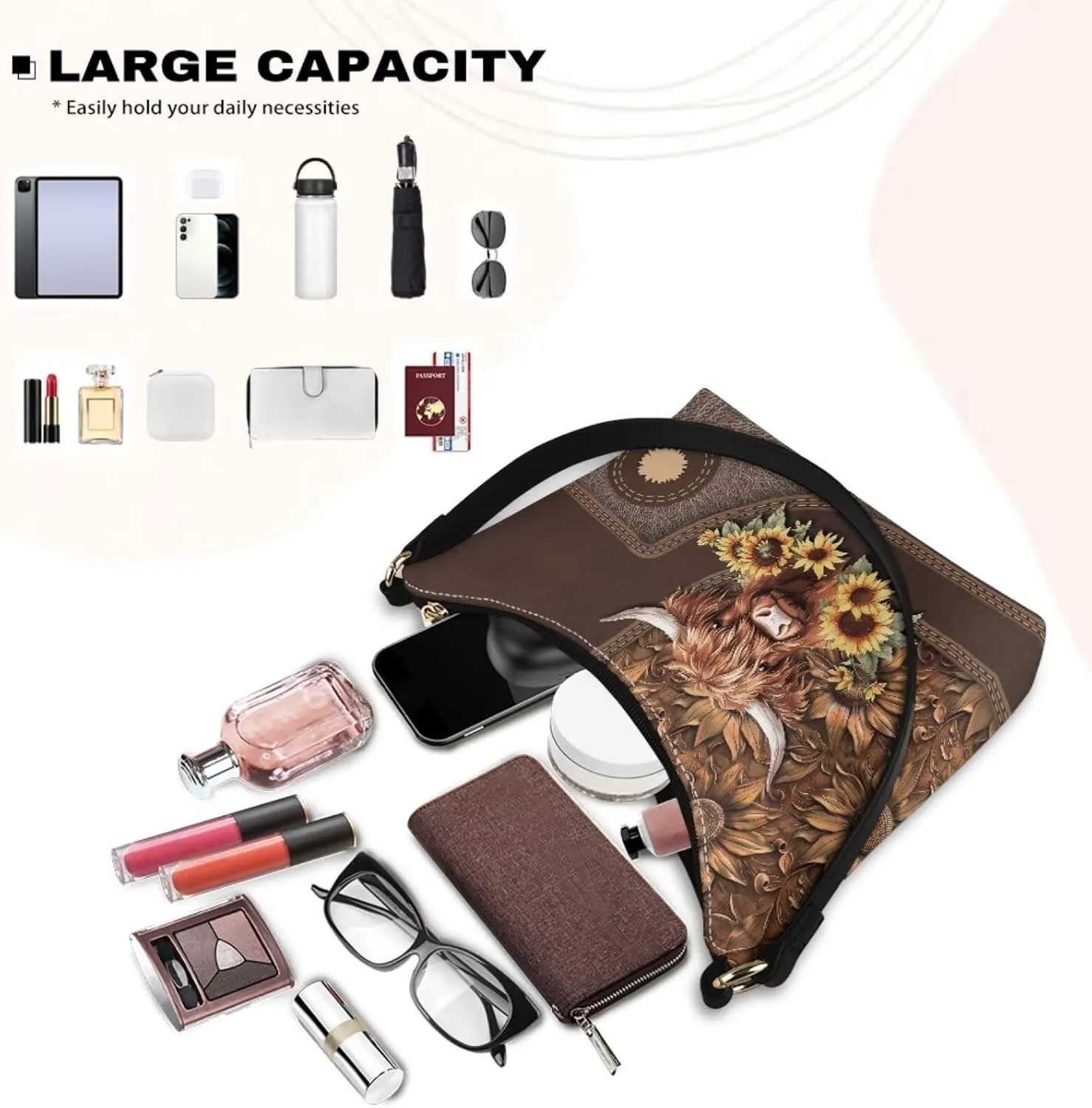 PU Leather Underarm Shoulder Bag Small Zipper Hobo Bags for Women Crescent Tote Bag for Date Travel Shopping