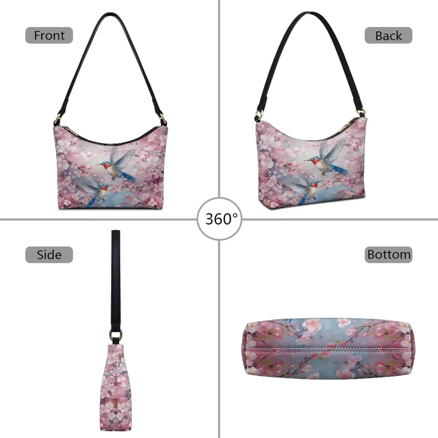 PU Leather Underarm Shoulder Bag Small Zipper Hobo Bags for Women Crescent Tote Bag for Date Travel Shopping