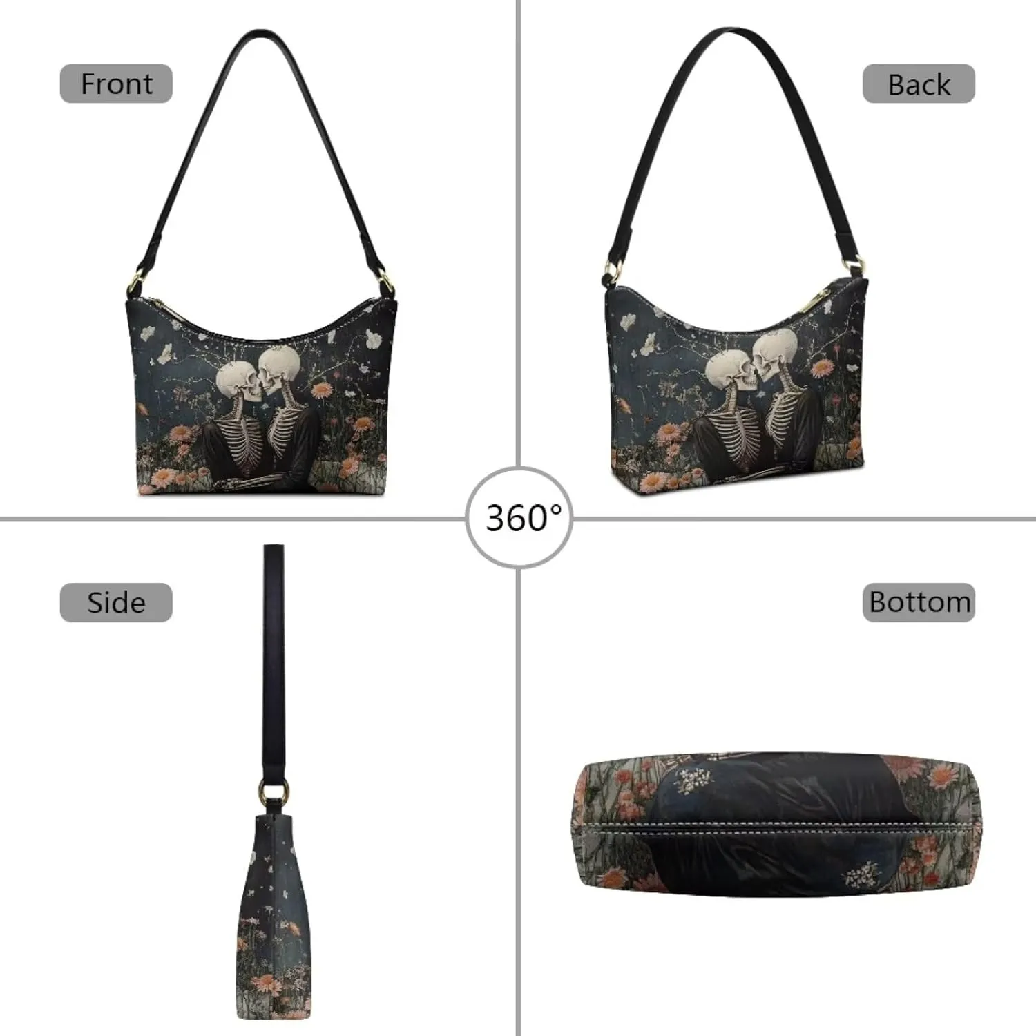 PU Leather Underarm Shoulder Bag Small Zipper Hobo Bags for Women Crescent Tote Bag for Date Travel Shopping