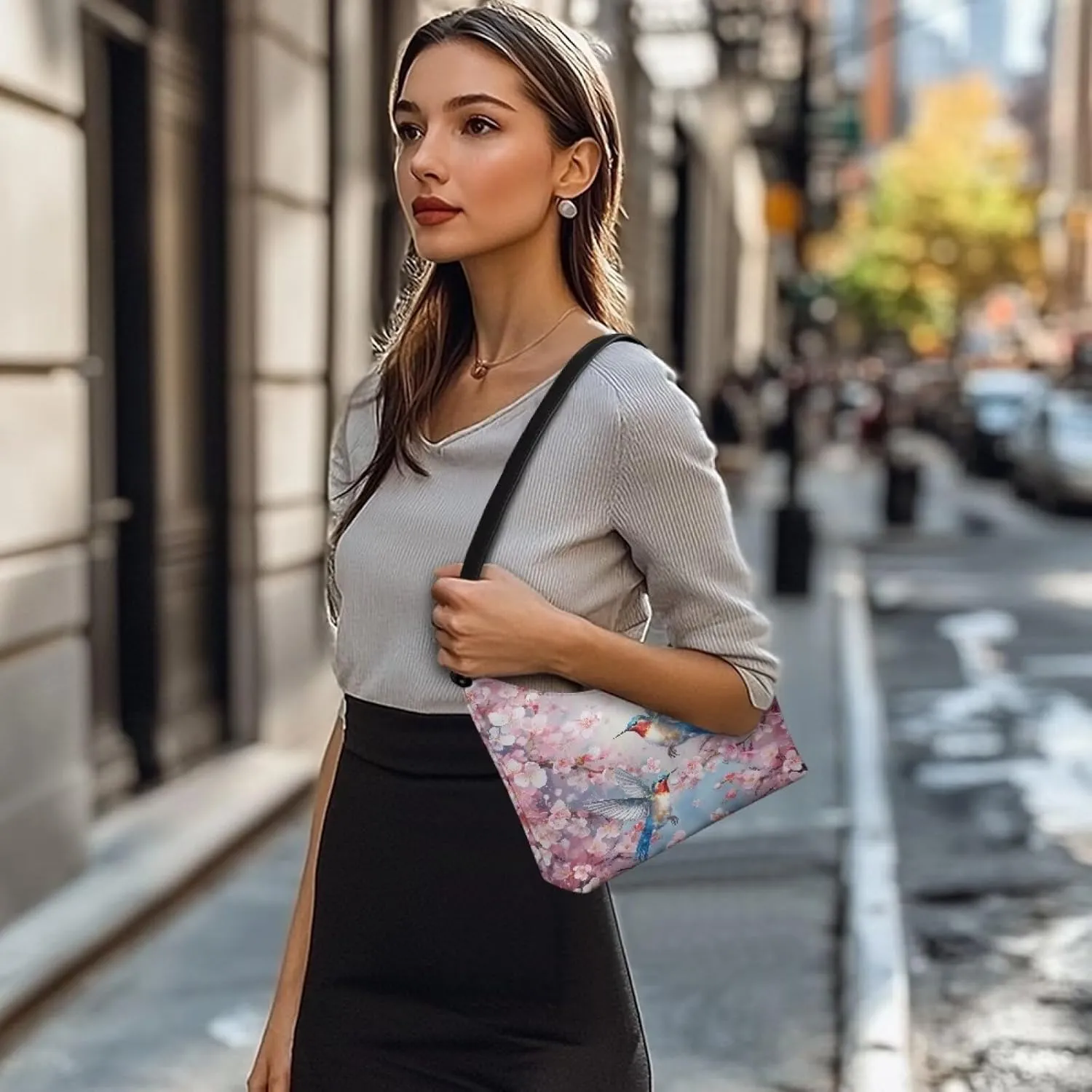 PU Leather Underarm Shoulder Bag Small Zipper Hobo Bags for Women Crescent Tote Bag for Date Travel Shopping