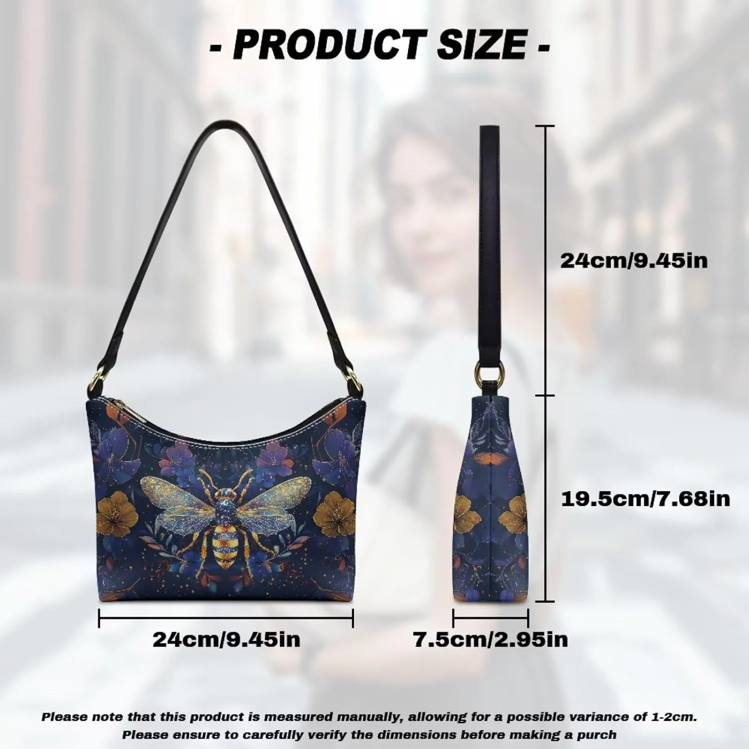 PU Leather Underarm Shoulder Bag Small Zipper Hobo Bags for Women Crescent Tote Bag for Date Travel Shopping