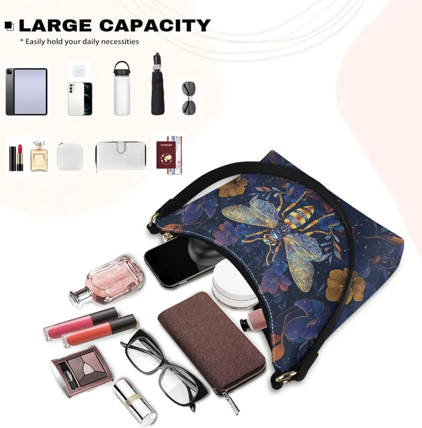 PU Leather Underarm Shoulder Bag Small Zipper Hobo Bags for Women Crescent Tote Bag for Date Travel Shopping