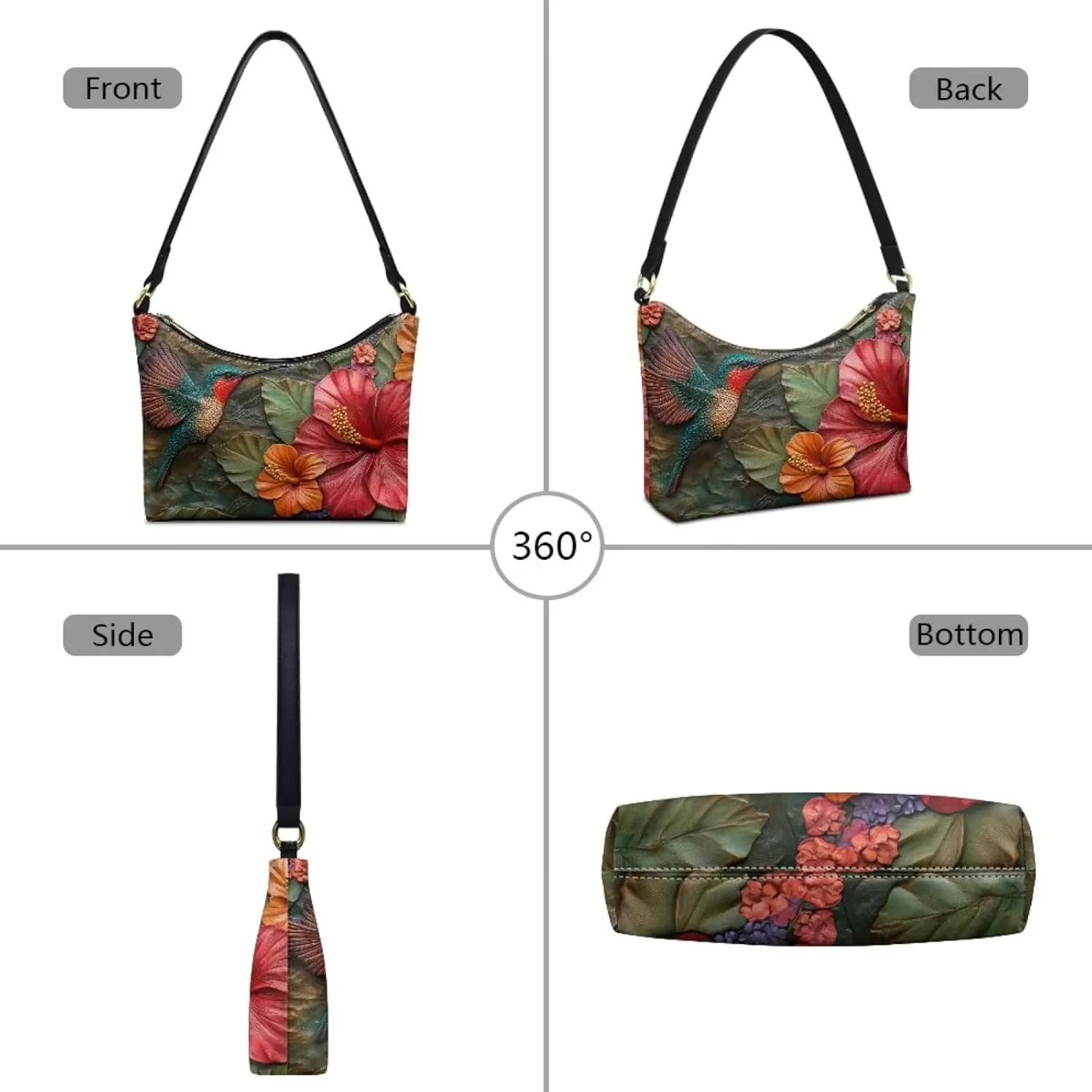 PU Leather Underarm Shoulder Bag Small Zipper Hobo Bags for Women Crescent Tote Bag for Date Travel Shopping