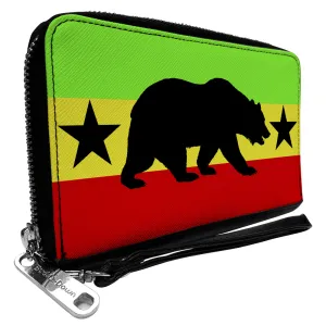 PU Zip Around Wallet Rectangle - Cali Bear/Star Silhouette Rasta/Black