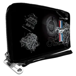 PU Zip Around Wallet Rectangle - Mustang Tri-Bar Stripe/GT Motor Blueprint