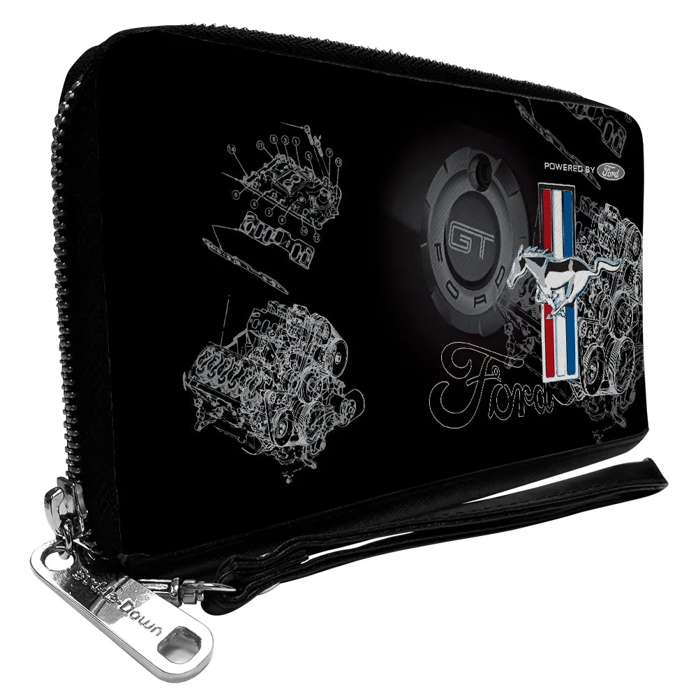 PU Zip Around Wallet Rectangle - Mustang Tri-Bar Stripe/GT Motor Blueprint