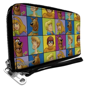 PU Zip Around Wallet Rectangle - Scooby Doo 5-Character Face Blocks Multi Color