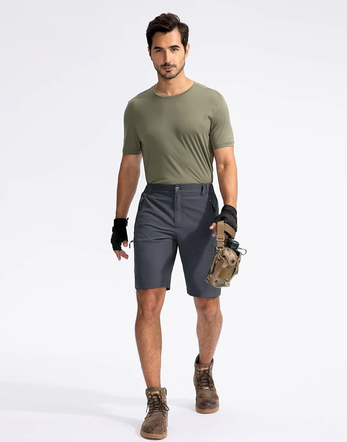 Pudolla Men's Hiking Cargo Shorts 9" Lightweight Outdoor Work Shorts for Men Travel Golf Camping Casual with 5 Zipper Pockets