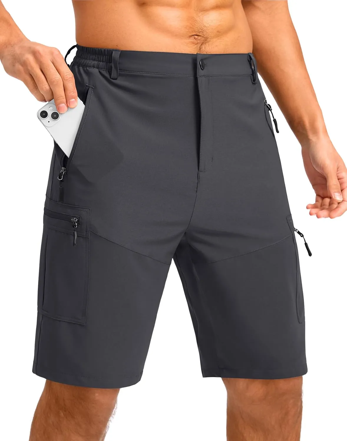 Pudolla Men's Hiking Shorts 11" Lightweight Cargo Work Shorts for Men Summer Travel Golf Casual Outdoor with 5 Pockets