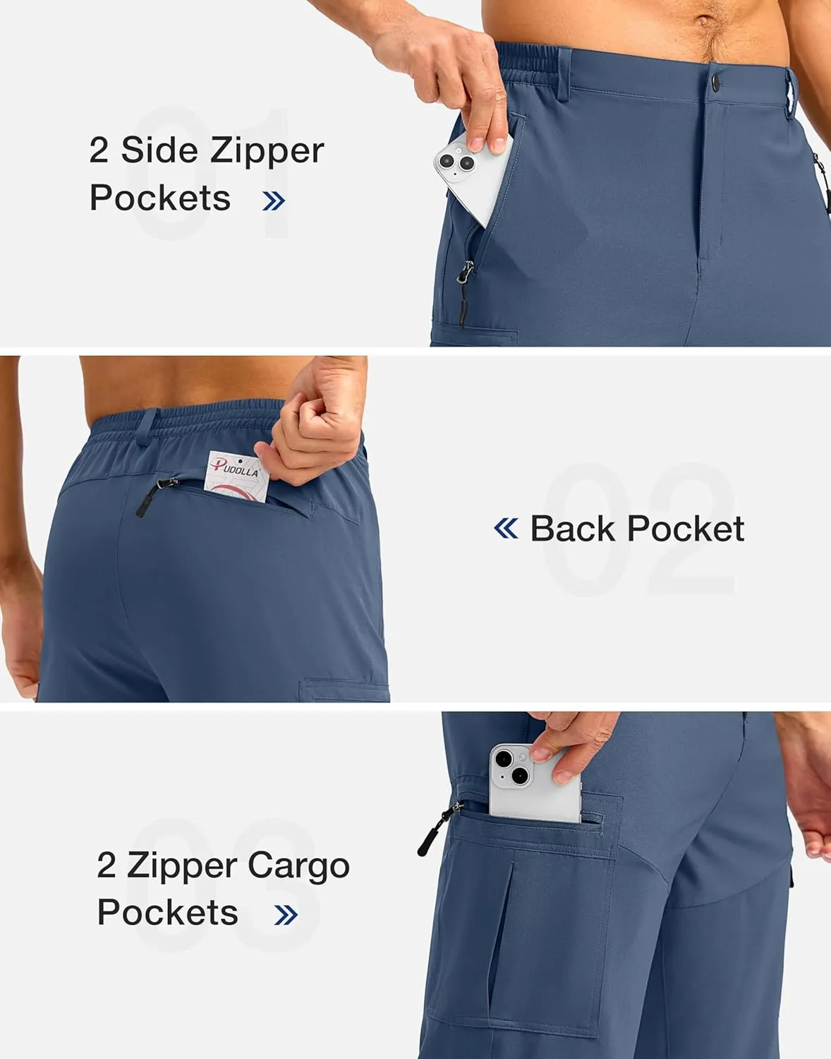 Pudolla Men's Hiking Shorts 11" Lightweight Cargo Work Shorts for Men Summer Travel Golf Casual Outdoor with 5 Pockets