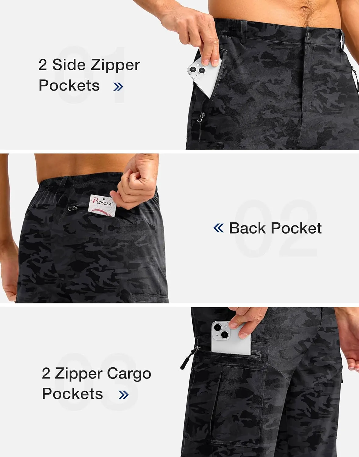 Pudolla Men's Hiking Shorts 11" Lightweight Cargo Work Shorts for Men Summer Travel Golf Casual Outdoor with 5 Pockets