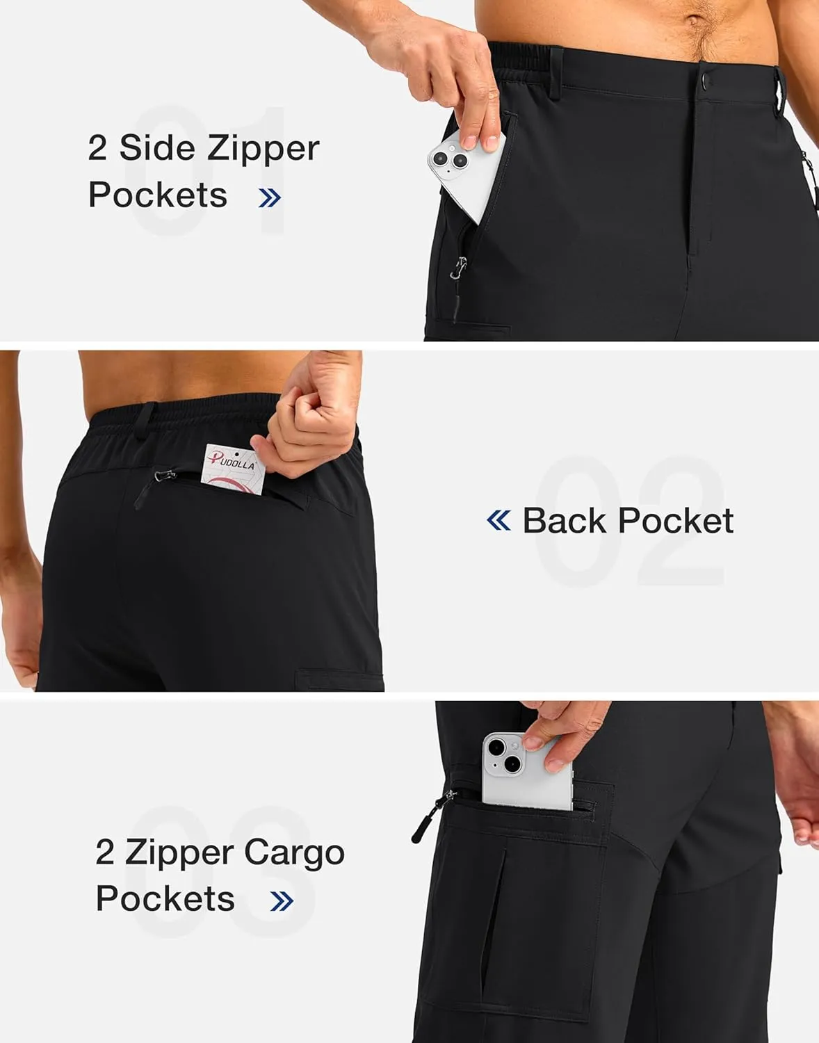 Pudolla Men's Hiking Shorts 11" Lightweight Cargo Work Shorts for Men Summer Travel Golf Casual Outdoor with 5 Pockets