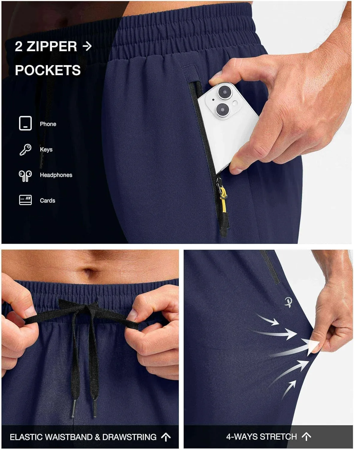 Pudolla Men's Lightweight Hiking Pants Quick-Dry Outdoor Sweatpants with Zipper Pockets for Casual Travel Athletic Workout
