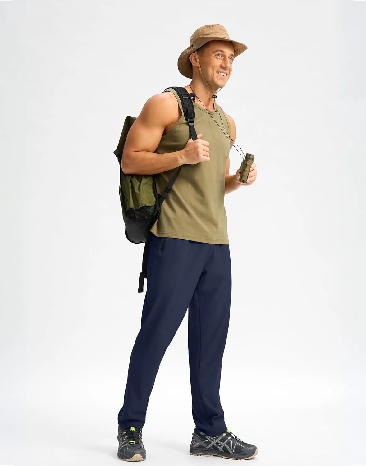 Pudolla Men's Lightweight Hiking Pants Quick-Dry Outdoor Sweatpants with Zipper Pockets for Casual Travel Athletic Workout