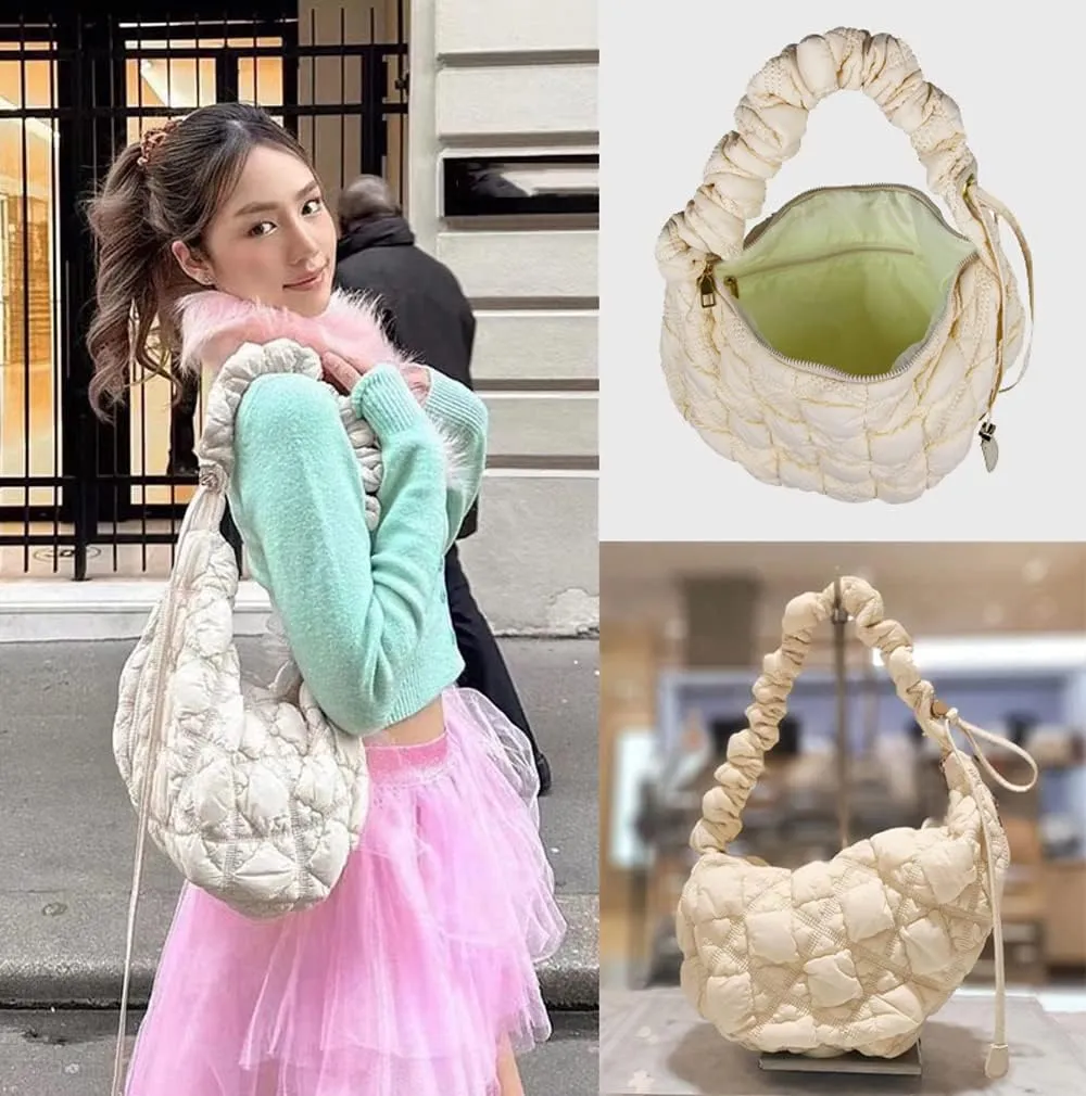 Puffer Bag Quilted Padded Tote Bags for Women Puffy Hobo Purse Lightweight Down Cotton Crossbody Shoulder Bag