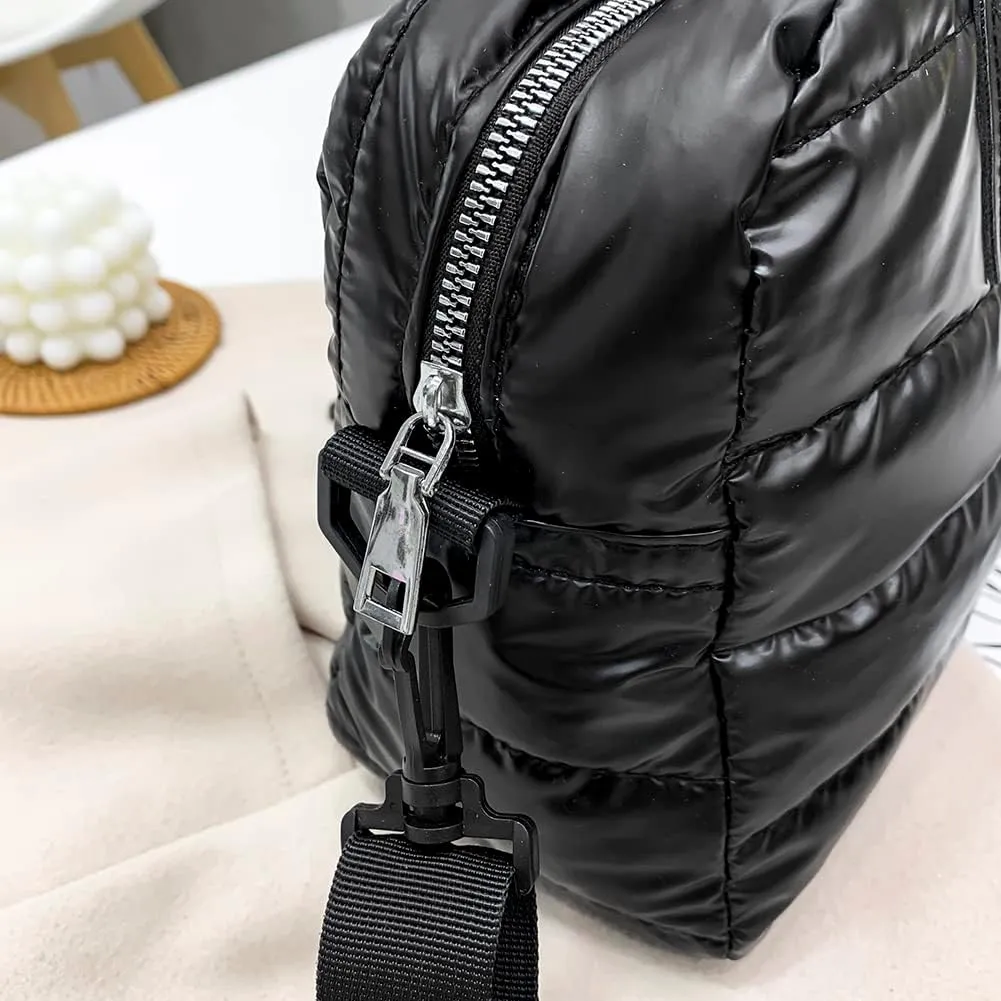 Puffer Tote Bag for Women, Quilted Cotton Padded Designer Handbag, Winter Down Padded Shoulder Bag