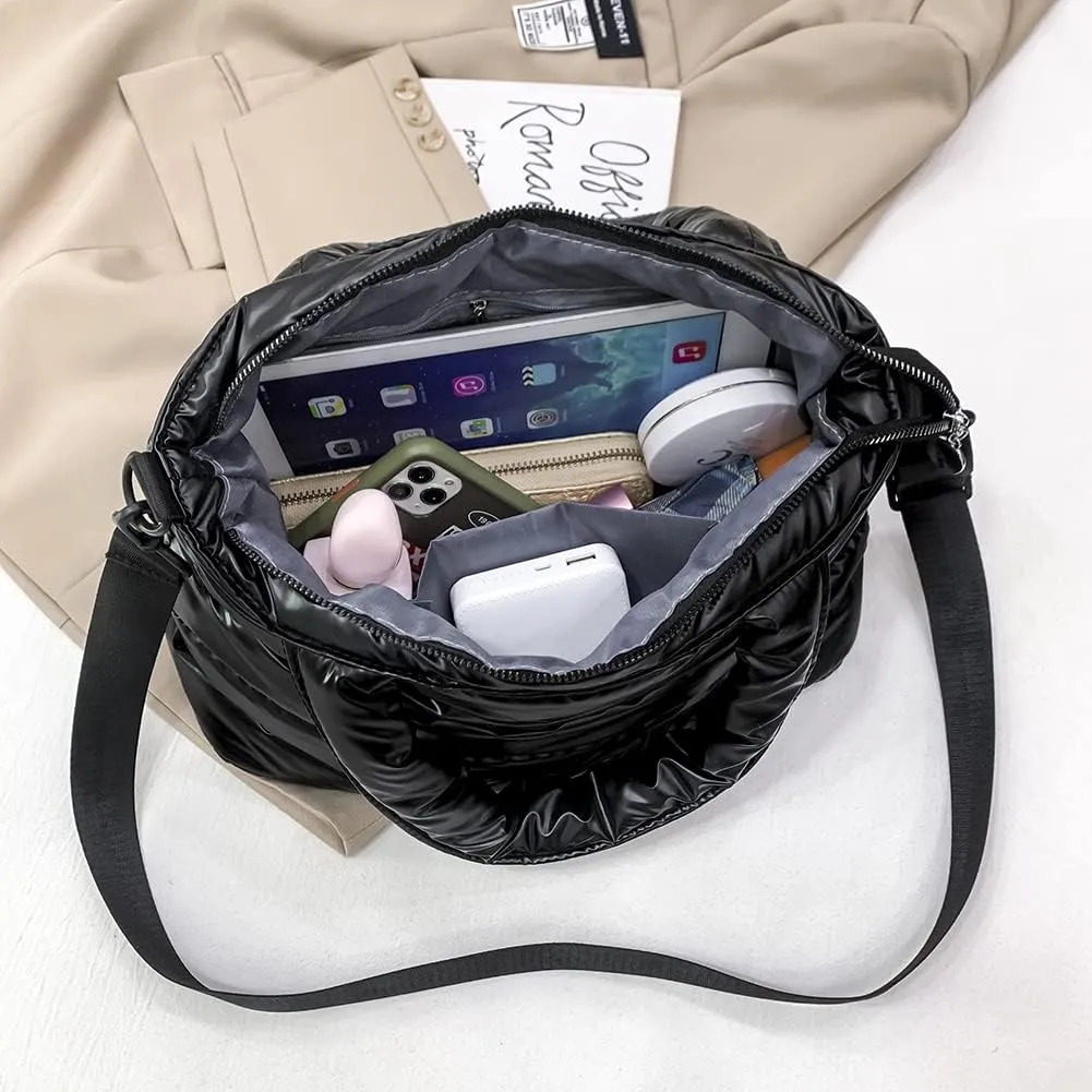 Puffer Tote Bag for Women, Quilted Cotton Padded Designer Handbag, Winter Down Padded Shoulder Bag