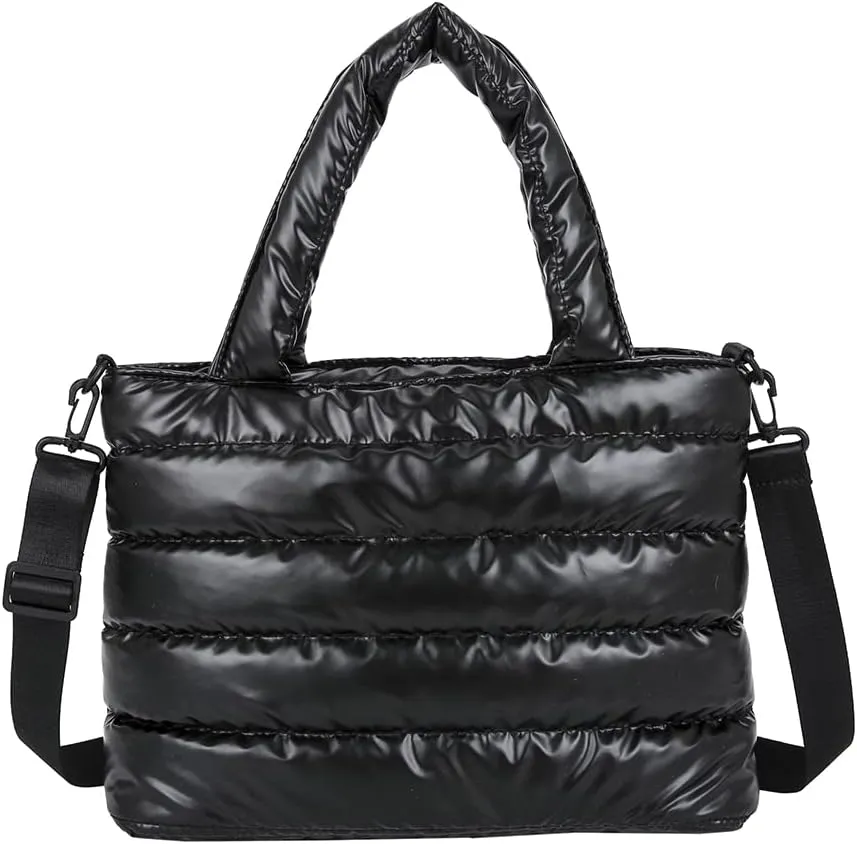 Puffer Tote Bag for Women, Quilted Cotton Padded Designer Handbag, Winter Down Padded Shoulder Bag