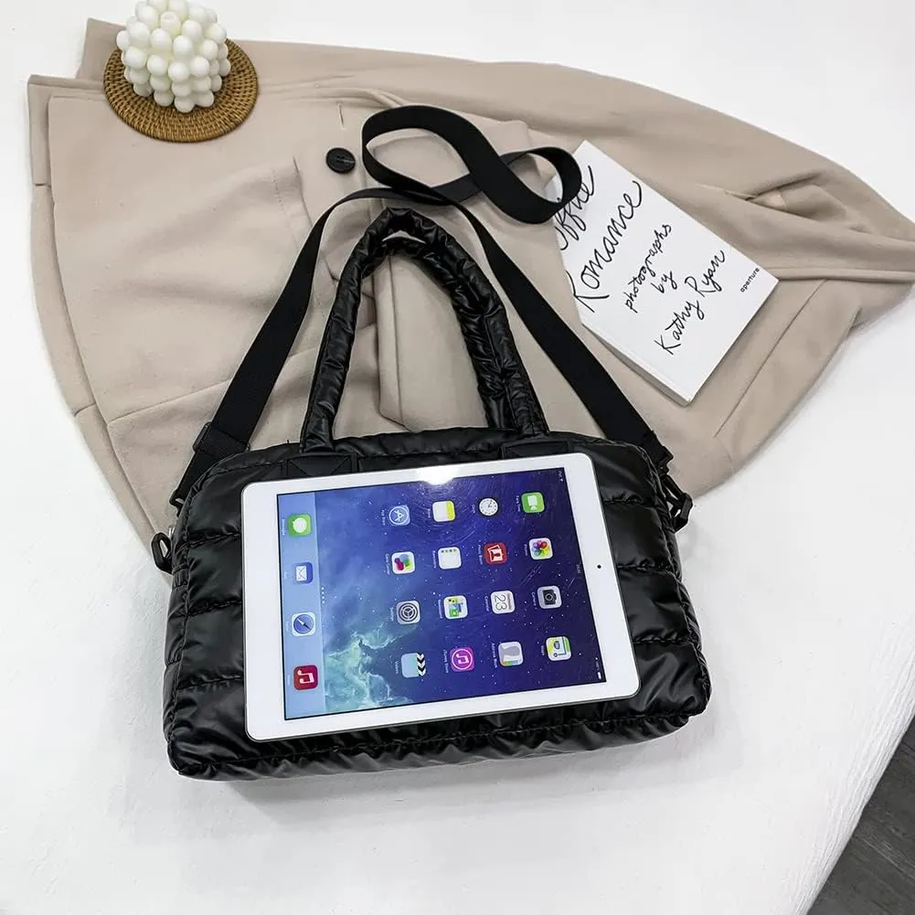 Puffer Tote Bag for Women, Quilted Cotton Padded Designer Handbag, Winter Down Padded Shoulder Bag