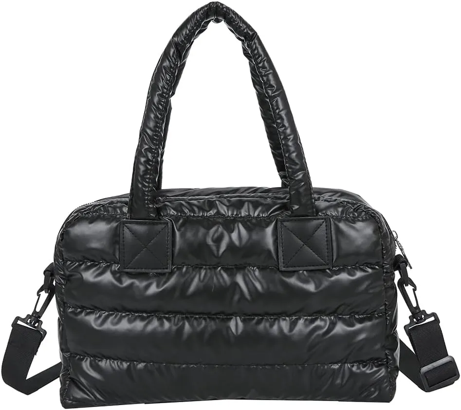 Puffer Tote Bag for Women, Quilted Cotton Padded Designer Handbag, Winter Down Padded Shoulder Bag