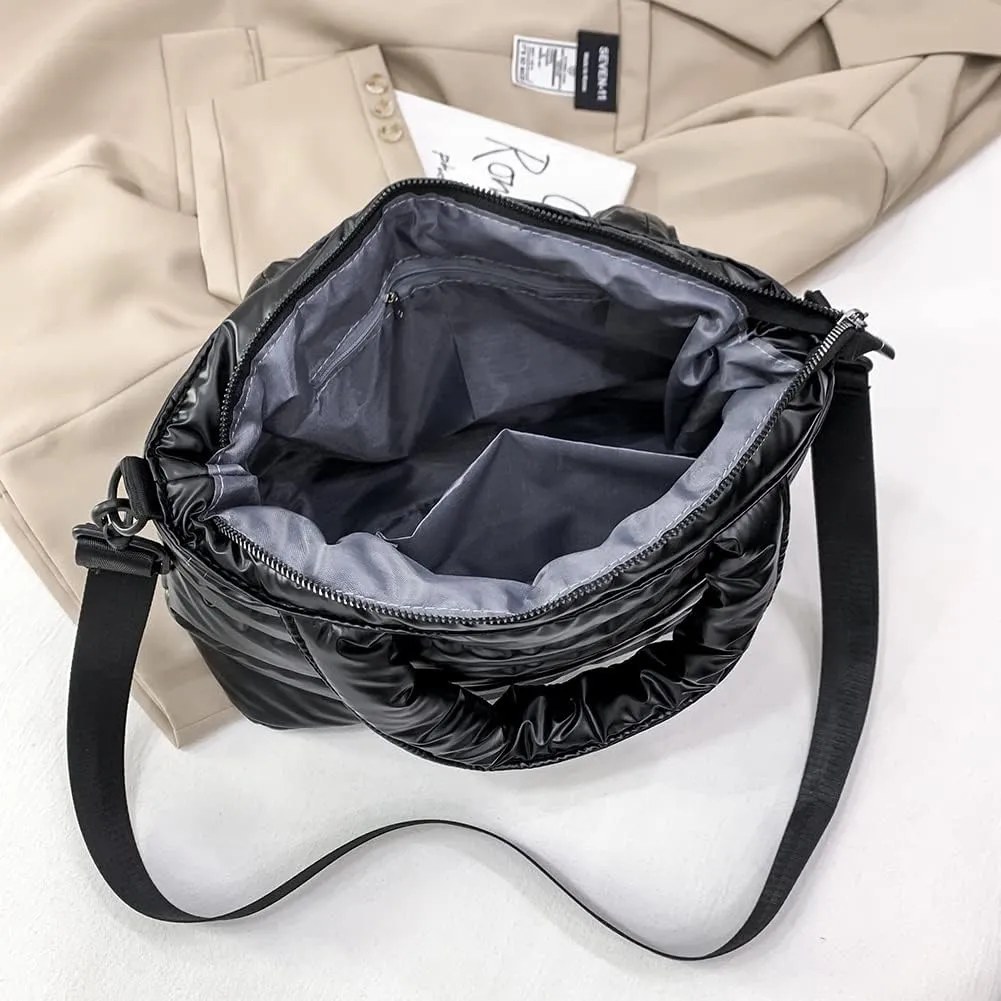 Puffer Tote Bag for Women, Quilted Cotton Padded Designer Handbag, Winter Down Padded Shoulder Bag