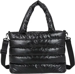 Puffer Tote Bag for Women, Quilted Cotton Padded Designer Handbag, Winter Down Padded Shoulder Bag
